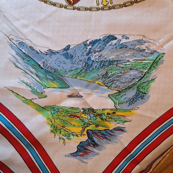 Norwegian Themed Souvenir Scarf By Hans Stub Collection with Red & Blue Accents - Picture 12 of 14